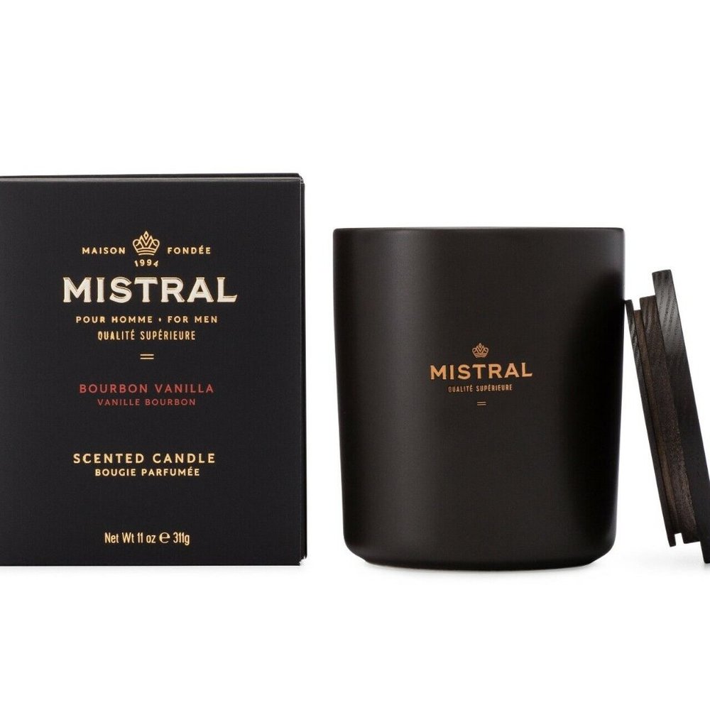 New Mistral Men's Ceramic Luxury Candle Bourbon Vanilla 11 oz.